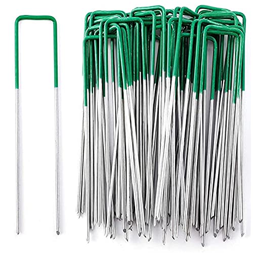 Césped artificial verde en forma de U, grapas de anclaje de césped artificial, perfectas para asegurar tela de control de césped artificial, hojas de suelo y membrana a prueba de heladas (paquete de