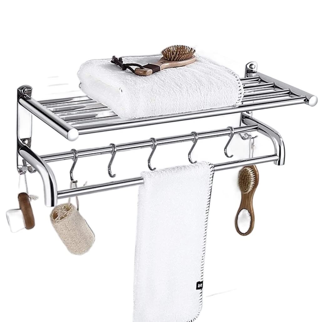 Rack Toallas Toallero De Acero Inoxidable 304 con Ganchos, Pared para Baño Y Cocina Accesorios De Baño(80cm)