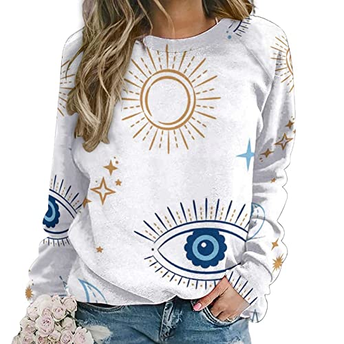 SZDIZOWE Evil Eye Seamless Print Pullover Long Sleeve Crew Neck Sweatshirt Casual Cute Pullover Top XL
