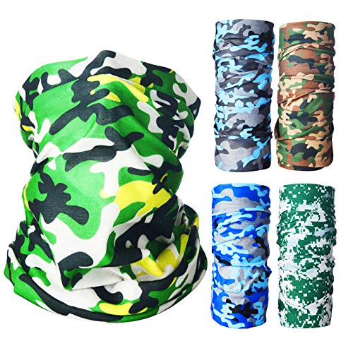 5PACK Neck Gaiter Camo Face Mask,Washable Bandana Mask Headwear Scarf Camouflage Face Cover for Men Women