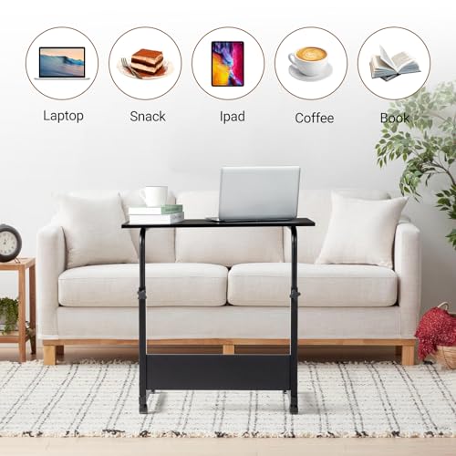 Karl Home 31.5 Mobile Height Adjustable Laptop Cart with Wheels for Living Room and Bedroom - Black C-Shaped Side Table