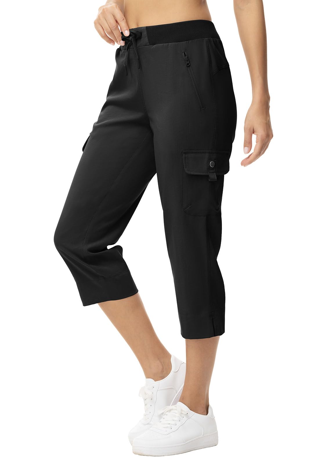 YSENTO Womens Cargo Capri Pants with 4 Pockets Summer Bottoms Lightweight Quick Dry Hiking Athletic Joggers Black XL
