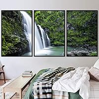 3 Piece Framed Canvas Wall Art Forest Waterfalls Canvas Prints Home Artwork Decoration for Living Room,Bedroom - 16