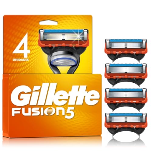 GILLETTE Fusion5, Carga para Aparelho de Barbear, 4 Refis com 5 Lâminas de Barbear Anti-Fricção, Barbear mais...