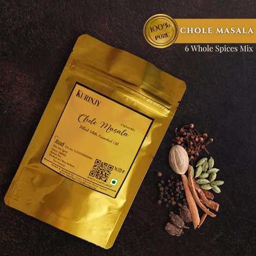 Image of Kurinjy Chole Masala- Whole Spices Mix | Cardamom Cinnamon Clove Peppercorn Kali Elaichi Jaifal | Pure Natural Essential Oil filled Kerala Spices | Crafted for Flavourful Curries, 50g x 1 pack