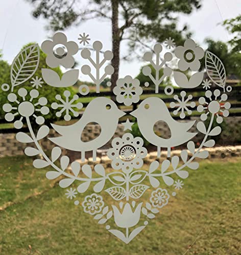 DCentral® Lovebirds- Decorative Window Vinyl “Etched” Glass Cling Decal – 8” x 12”. Objects are Opaque – Background is Clear