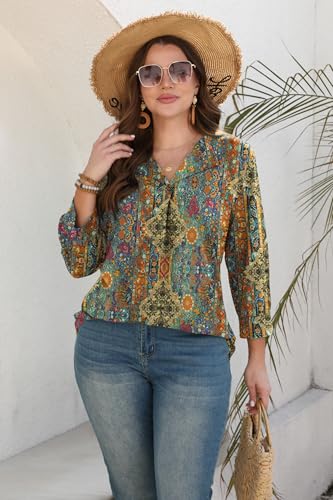 Image of WIHOLL 3 /4 Length Sleeve Womens Tops Dressy Casual Blouses Summer Spring Trendy Business Outfits Fashion Clothing