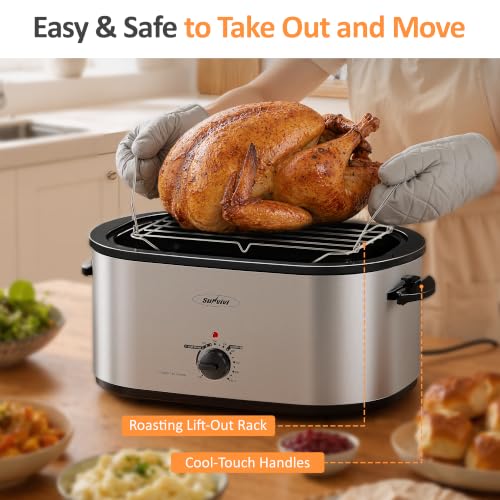 Image of Sunvivi Roaster Oven, Electric Roaster Pan with Lid 28QT for Large Turkey