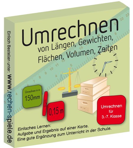 Umrechnen von Längen, Gewichten, Flächen Volumen und Zeiten, leicht Lernen mit Karteikarten, für Mathematische Fähigkeiten