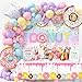 Winrayk 131Pcs Donut Birthday Party Decorations Supplies Donut Balloon Garland Arch Kit Donut Grow Up Backdrop Tablecloth Star Sprinkle Balloons Baby Shower Sweet One Donut Party Decorations for Girls