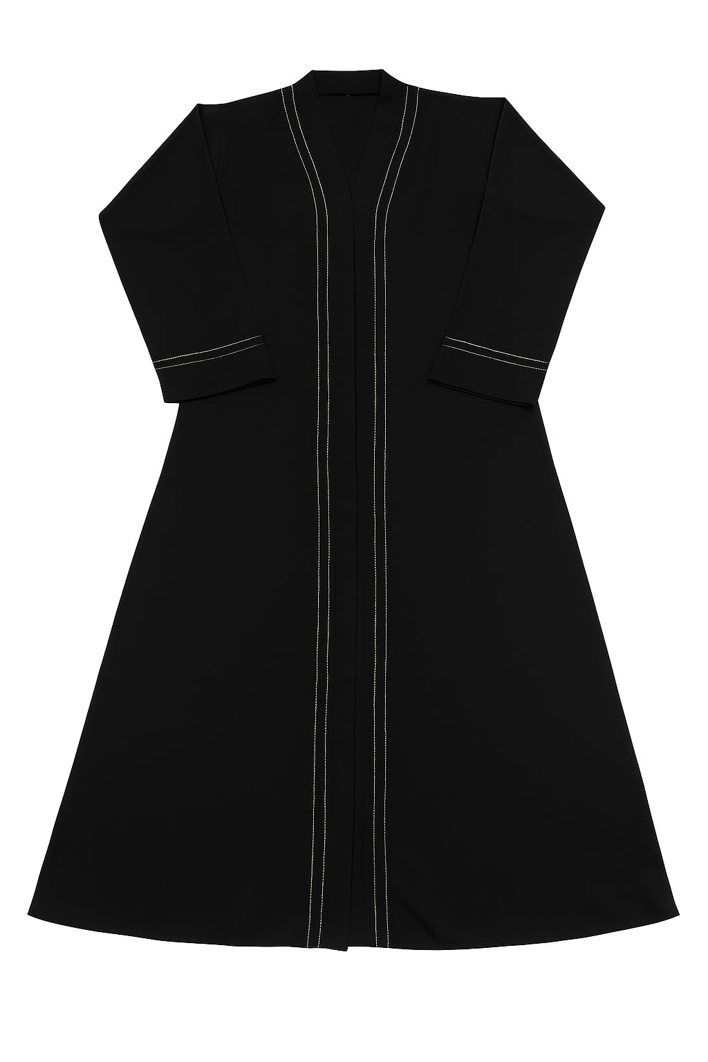 Hijabz by maaz - Front Open Buttoned Abaya for Women & Girls – Imported Nida Fabric with Black and White Pi-Pin Black Lace Simple Sleeves and Matching Stole – Elegant Modest Islamic Wear-Black-image-20