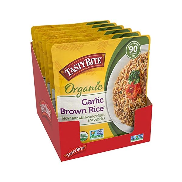 Tasty Bite Organic Brown Rice Garlic, 8.8 Ounce, Pack of 6, Ready to Eat, Microwavable, Gluten-Free Garlicky Rice