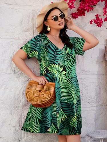 Image of ZENNILO Women's Plus Size Swing Dress with Pockets Casual Summer Dresses V Neck Short Sleeve T Shirt Dress for Women