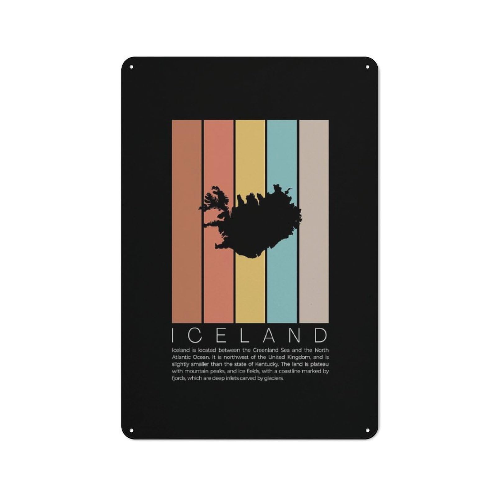 Junmoney Iceland Map Tin Wall Plaque 30X20cm With For Hobby Room Or Studio, For Updating Hobby Room And Studio After Moving