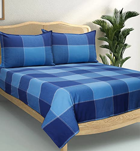 Image of AIRWILL, 200GSM Handloom Cotton Double Bedsheet with 2 Pillow Covers (4-Way Blue)