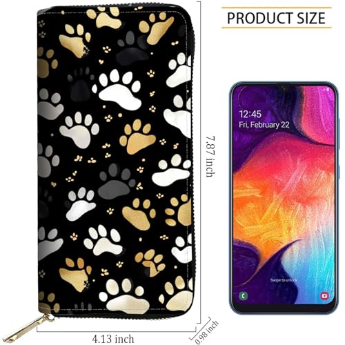 Image of RFID Blocking Leather Wallet for Women - Large Capacity Zip Around Clutch with 8 Card Slots,19 Cash Pockets & Coin Zipper,Cute Dog Paw Prints