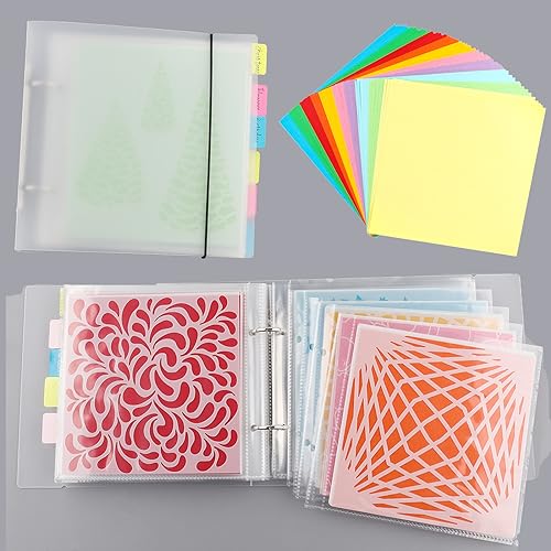 Image of 1Set Cookie Stencil Storage Binder 1 Cover,50 Sleeve,50 Backing Paper and 10 Sheets Divider Tabs for Storage 6x6 Stencils DIY Scrapbooking Cutting Dies Stencil Clear Stamp,Storage Folder Organizer