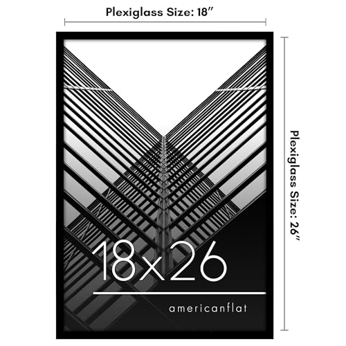 Americanflat 18x26 Poster Frame with Polished Plexiglass - Streamline Collection - Thin Border Picture Frame for Wall Display - Hanging Hardware Included - Black