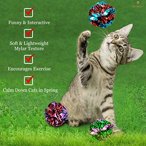 Image of SunGrow 24 Pcs Cat Mylar Crinkle Balls, 2 inch for Exercise to Keep Fit, Lightweight, Multicolor Shiny Foil with Crinkly Sound for Indoor Pet Cat, Kitten