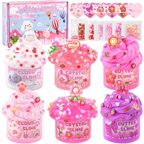 6 Pack Slimes, Pink Slime Kids, Cloud Slime kit for Girls Ages 8-12, Toys for Girls and...
