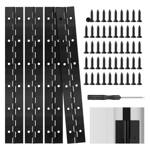 Piuluvor® 4 piezas de bisagra de piano, bisagra de varilla de acero inoxidable de 300 × 30 mm, bisagras de puerta con destornillador y 50 tornillos para pianos, puertas de armario, muebles de hogar