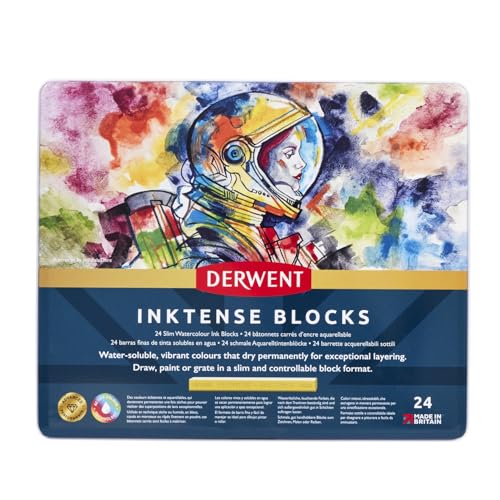 Derwent Inktense - Set de 24 Craies Aquarellables 8 mm, pour Dessin / Coloriage / Peinture sur...