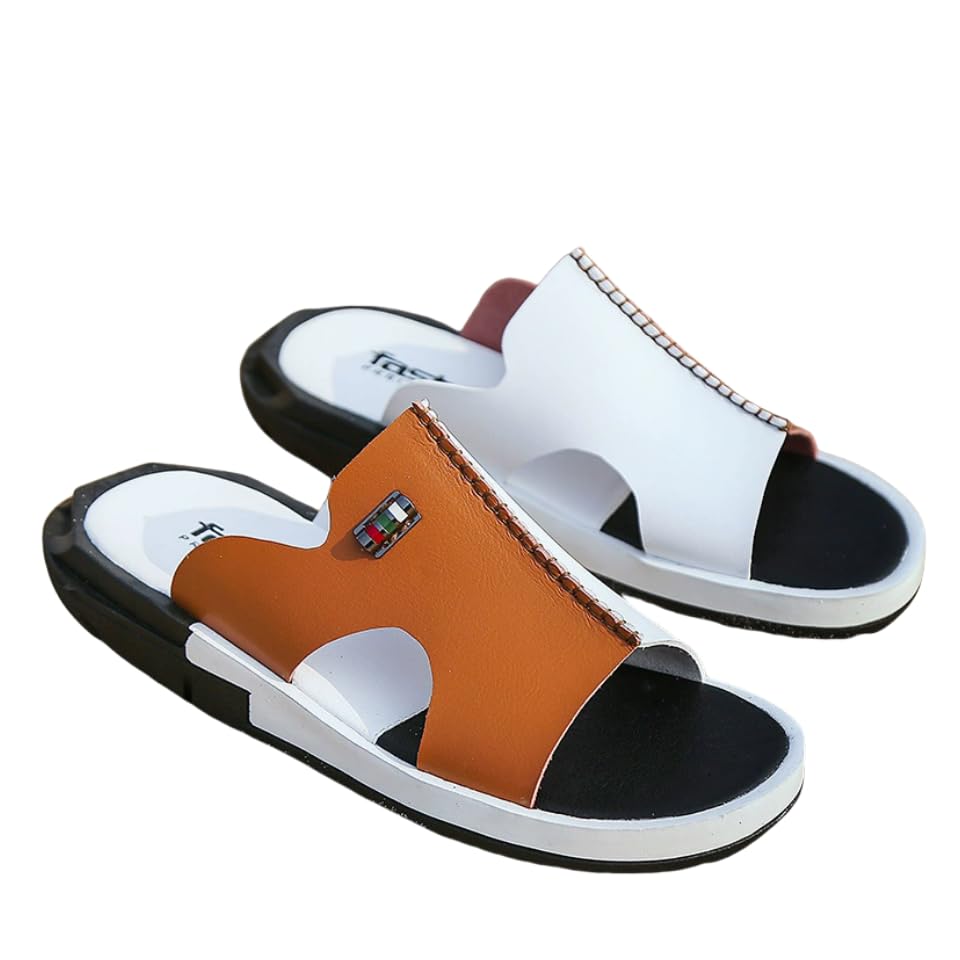 Men'S Summer Solid Color Slip-On Slippers, Faux Upper/Inner with Rubber Sole, Comfortable Insole, Casual Outdoor Footwear