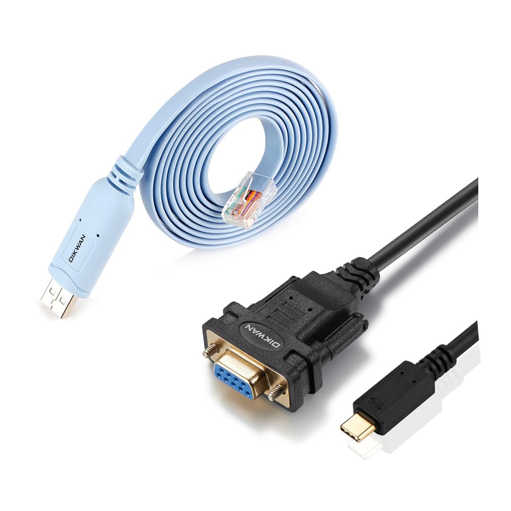 OIKWAN 12FT USB Cisco Console Cable and 6FTUSB-C DB9 Female Converter Cable, FTDI Chip, Compatible with Windows, Mac, Linux, Type C Device, Industrial Applications, Data Comm