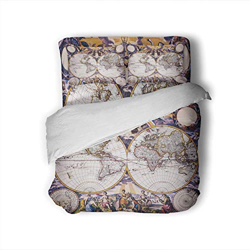 World Antique Map an of The,Twin Size Sheets Bed Sheets-Super Soft 4 Pieces 1 Fitted Sheet,1 Flat Sheet, 2 Pillowcases Twin