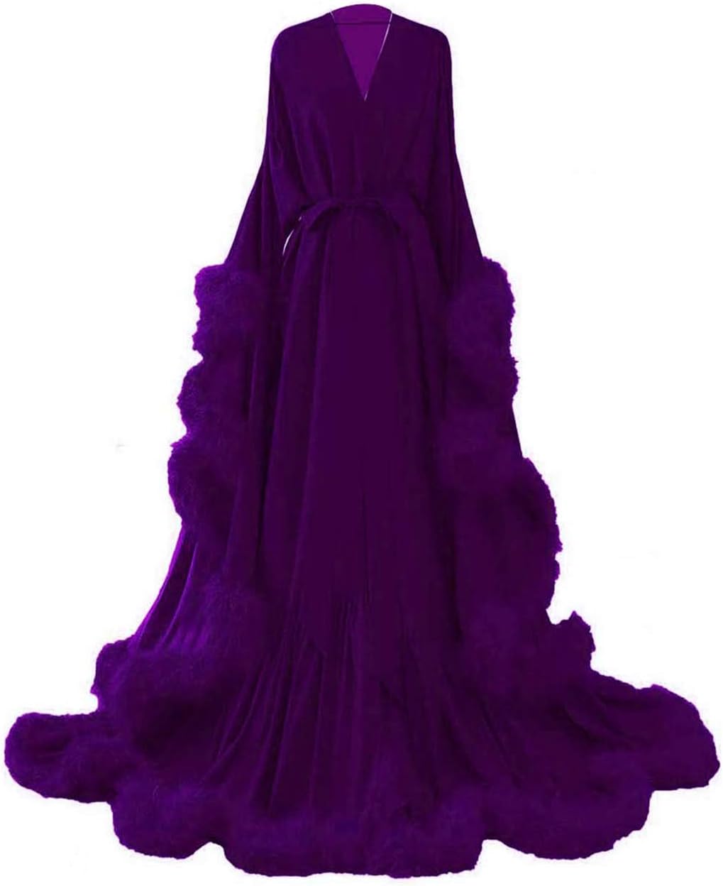 yinyyinhs Feather Bridal Robe Wedding Scarf Long Lingerie Robe Nightgown Bathrobe Sleepwear Purple Size S/M