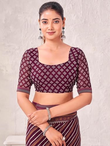 Image of SIRIL Women's Georgette Printed Saree with Unstitched Blouse Piece
