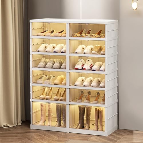 Image of SYNCVIBE Shoe Rack Organizer for Closet Entryway Foldable Sneaker Storage Shoe, Collapsible Shoe Cabinet, Stackable Shoe Storage Cabinet with Lids for Living Room (6 Tiers 24 Pairs)