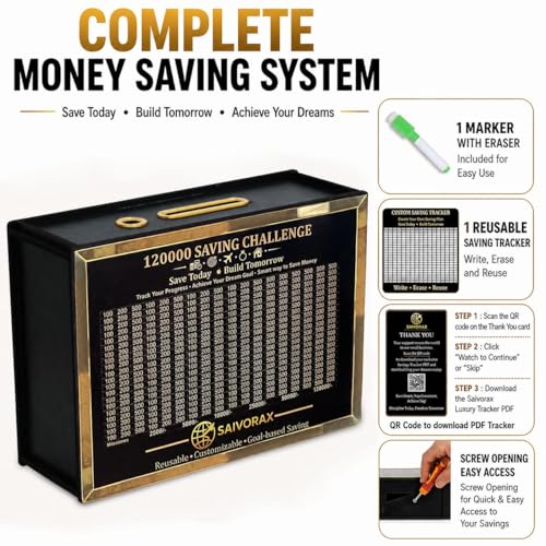 Image of Premium 1.2 Lakh Money Saving Box for Adults & Kids - Wooden Money Box (Gullak) Saving Challenge with Tracker & Marker | Reusable Money Bank Piggy Bank for Cash Savings