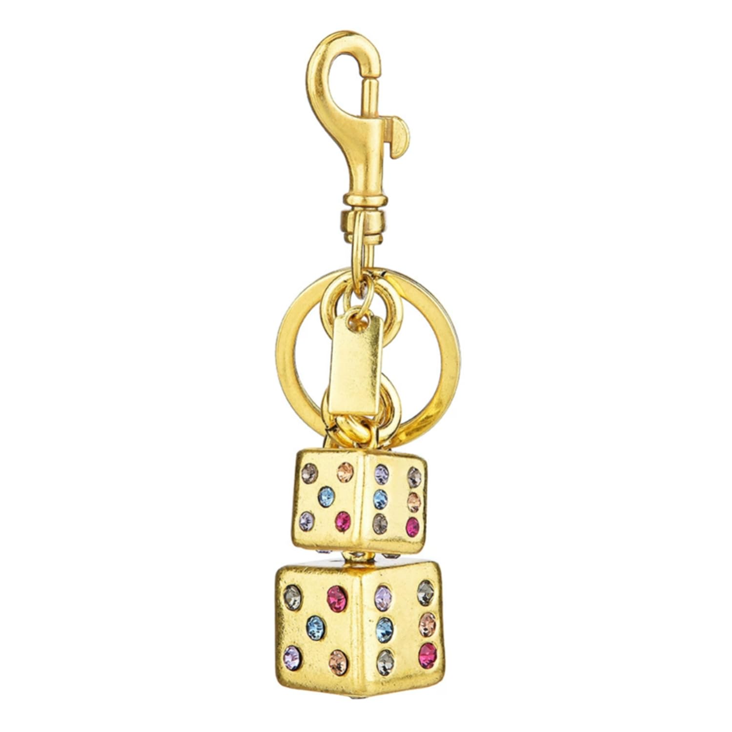 ZDHC Bling Crystal Dice Keychain Cool Rhinestone Handbag Bag Pendant Keyring Accessories Purse Charm for Men Women (Gold)