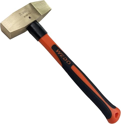WEDO Martillo de maquinistas sin chispas, martillo de chapa de 1.1 lb450g, martillo de cruz Peen, longitud 12.205 in, mango de fibra de vidrio,