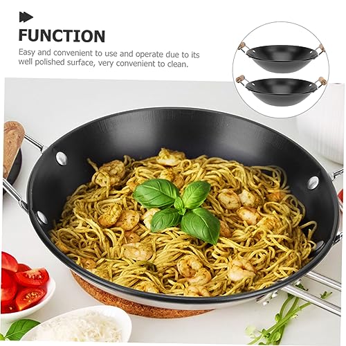 Garneck 2pcs Metal Wok con Asas Dobles para Cocina miniatura 2
