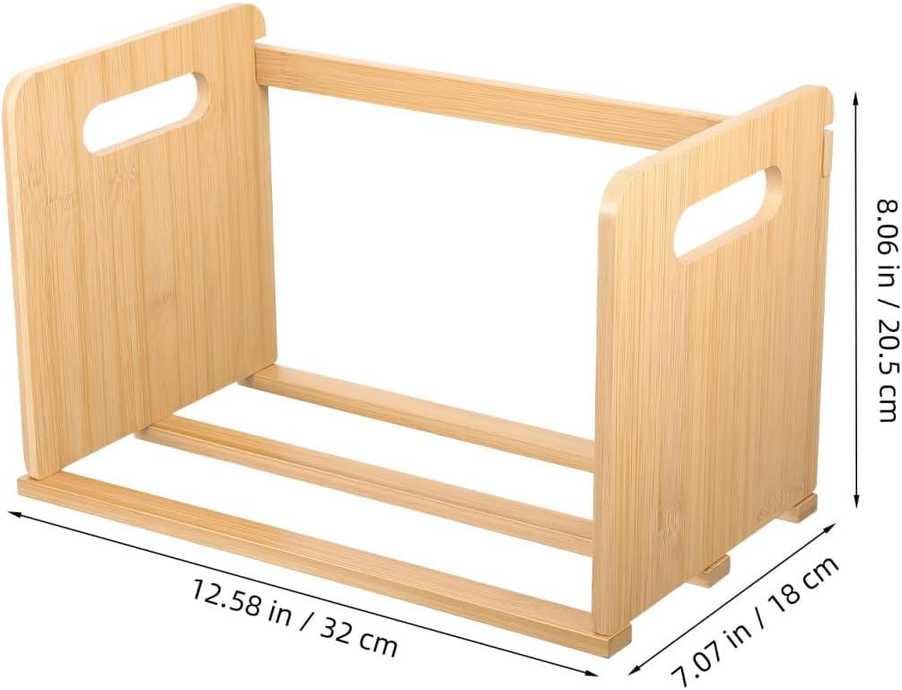 Small Bookshelf for Desk & Vinyl Record Storage Holder, Solid Wood Table Top Bookshelf, 12.6" Countertop Desktop Bookcase Organizer for Albums, CDs, Books, Ideal Mother's Day Father's Day