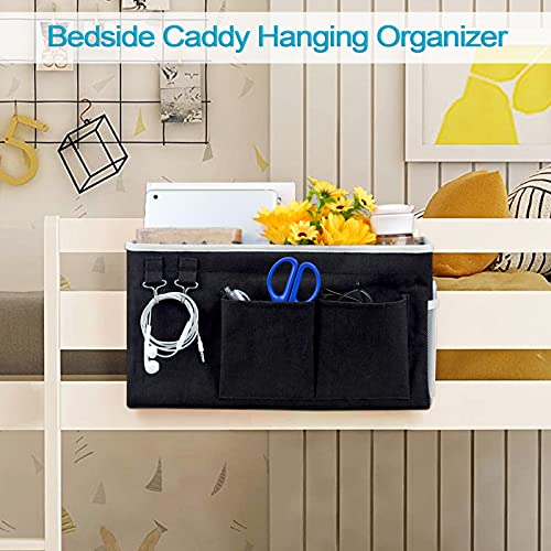 Image of Loghot Bedside Caddy /Bedside Storage Bag Hanging Organizer for Bunk and Hospital Beds,Dorm Rooms Bed Rails,Can be Placed Glasses,Books,Mobile Phones,Keys (2pc Black)
