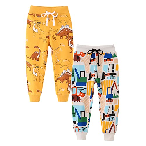 Boys 2Pack Casual Dinosaur Elastic Waist Cotton Jogger Sweatpants with Drawstring Pockets 1-7T