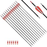 XTCXCARCHERY 31.5Inch Carbon Arrow Targeting Practice Hunting Arrows Spine 400 for Compound & Recurve & English Long Bow with Removable Tips (Pack of 12) (12, White&red)