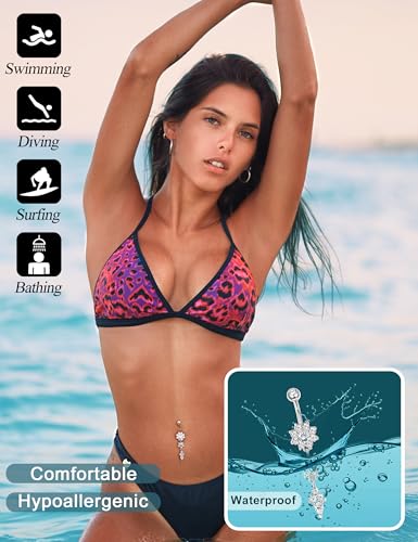 JOERICA 3-6Pcs 14G 316L Stainless Steel Belly Button Rings for Women Flower CZ Dangle Belly Button Rings Navel Piercing Jewelry2