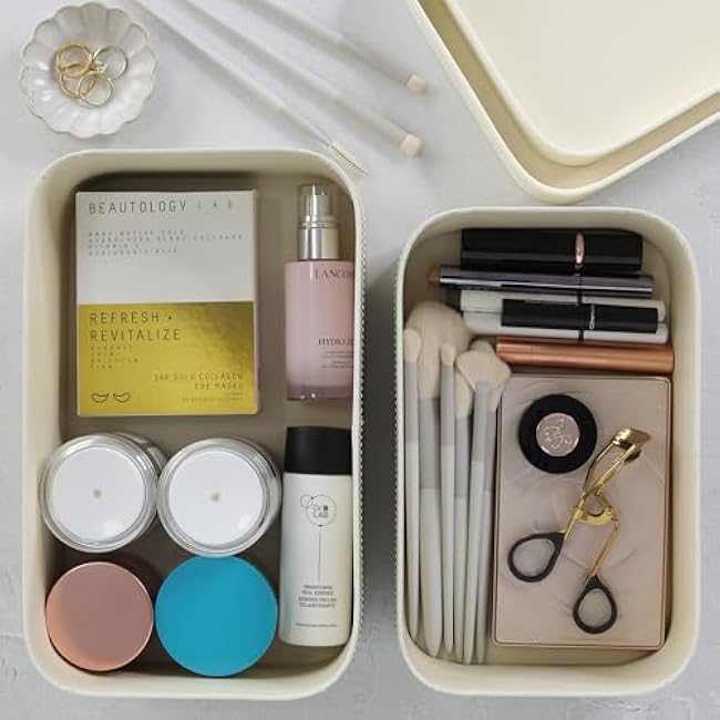 Decorative Storage Boxes with Lids ¨C Set of 2 Beautiful Fluted Cardboard Organizer Bins for Your Home Bookshelf Decor to Safely Store Your Documents, Memory Box Items and Other Keepsakes in Style