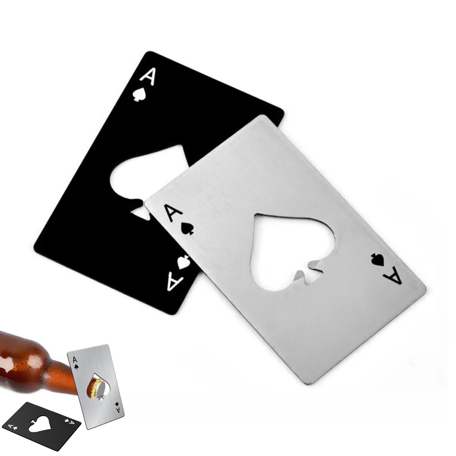 Ace of Spades Bottle Opener Credit Card Sized Bottle opener Portable Stainless Steel Bottle Opener to Fit Your Purse and Pocket (2 Packs of Black and Silver)