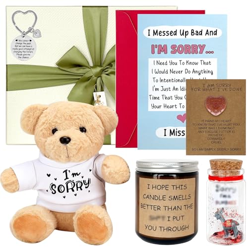 8 Pcs I'm Sorry Gifts Set with Gift Box Include 8.7” I'm Sorry Bear Heart Shaped Stone...