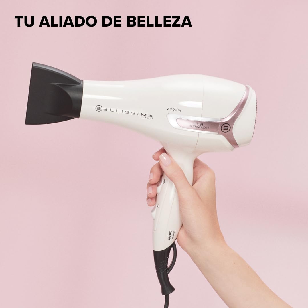 Bellissima K9 2600 Secador Ligero 2300 W Secado Rápido - Secador Iónico - Cabello Hidratado y Sin Encrespamiento - Peinado Definido con Difusor y Cepillo Incluidos