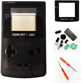 Replacement Full Housing Shell Case Cover Pack with Buttons Screwdrivers for Game Boy Color GBC Repair Part-Clear Black