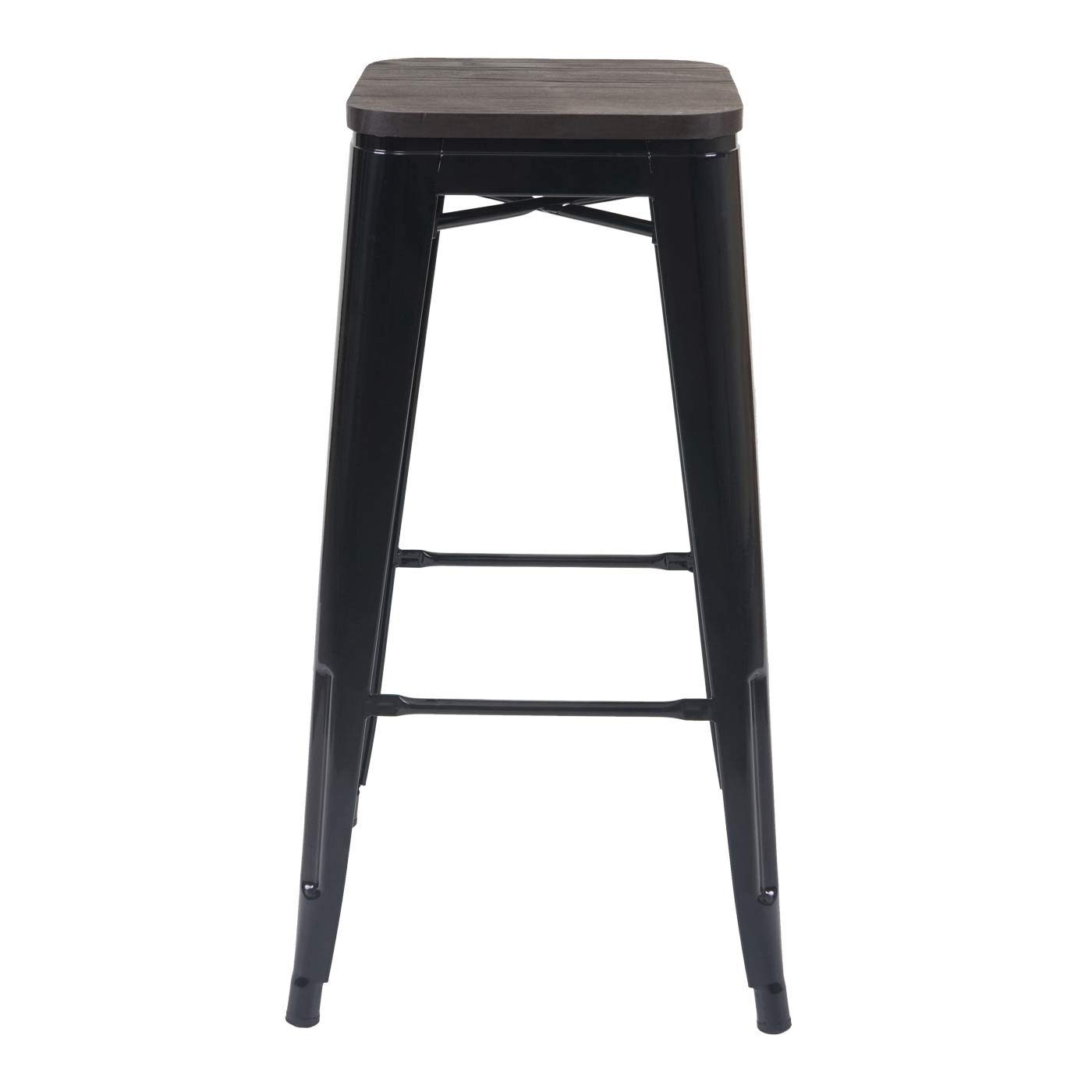 Mendler 4X HWC-A73 - Banquetas Taburete de Bar con Asiento de Madera (apilable, Metal)