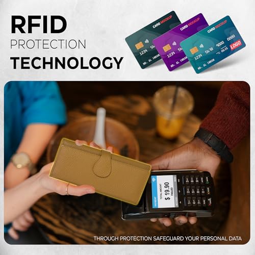 Image of Real Leather Women Wallet Leather with RFID Blocking -Trifold Card Holder Designer Ladies Clutch with ID Window Wallets