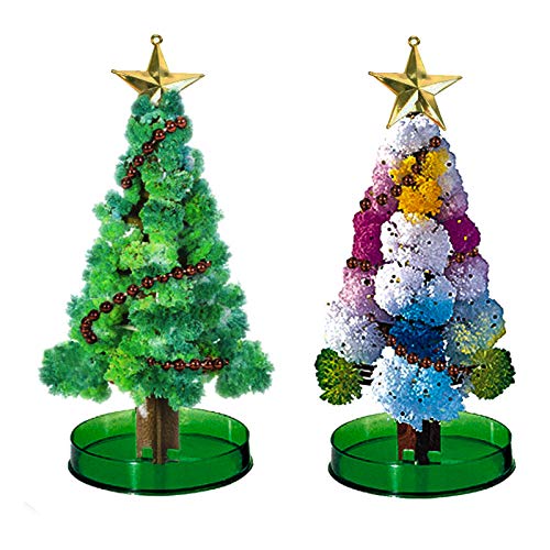2PCS Magic Growing Christmas Tree, Crystal Christmas Tree, Green Colorful Presents Novelty Kit for Kids, Funny Educational and Party Toys DIY Christmas Decorations