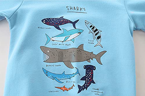 Toddler Boy's Shark Sweatshirts Clothes, Crewneck Long Sleeve Shirt Top Outfits Forest Blue 2T3